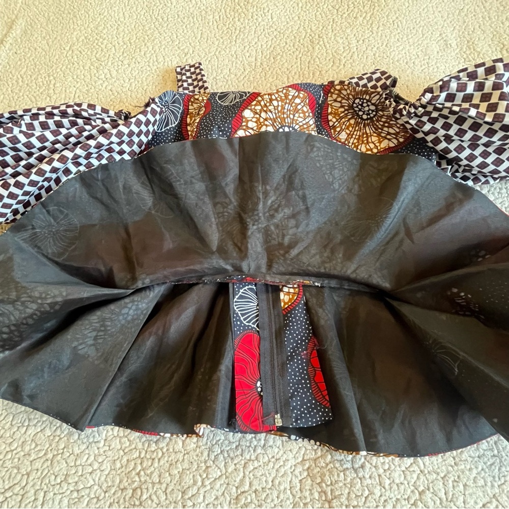 Homemade Custom Off Shoulder Top - Red‎ & Black Cinch Waist Puff Sleeves - Picture 6 of 13
